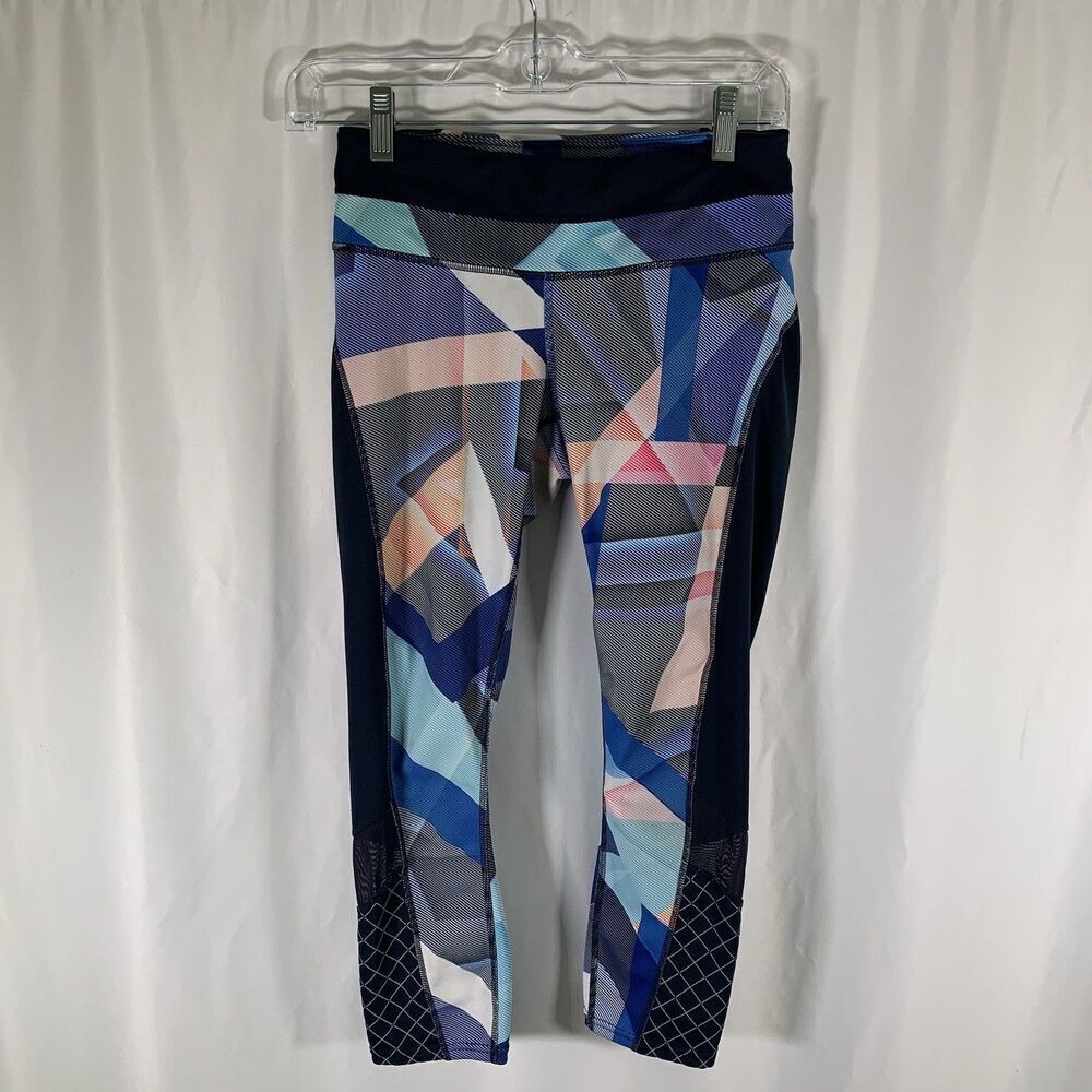 Athleta Leggings Women's XS Blue Printed Cropped Pull On Mesh Trim